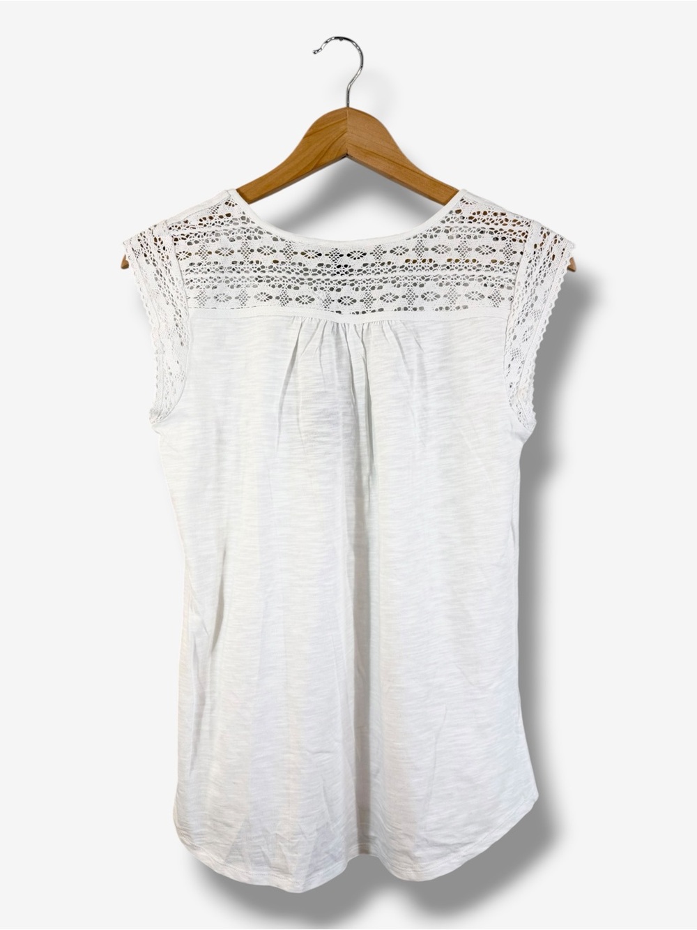 Cupio White Eyelet Lace T-Shirt Size S Cotton Short Sleeve Minimalist Casual - Picture 7 of 7